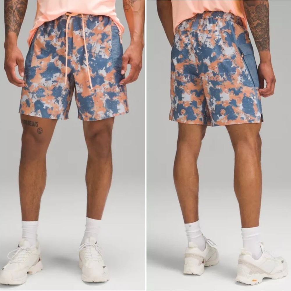 Lululemon Water-Repellent Hiking Short 8" Blue Orange Camo M